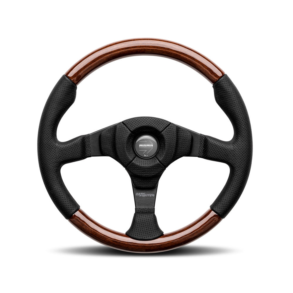 Momo Dark Fighter Steering Wheel - Black Leather/ Wood 350mm Diameter-Steering Wheels-Momo-Purdue Performance