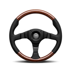 Momo Dark Fighter Steering Wheel - Black Leather/ Wood 350mm Diameter-Steering Wheels-Momo-Purdue Performance
