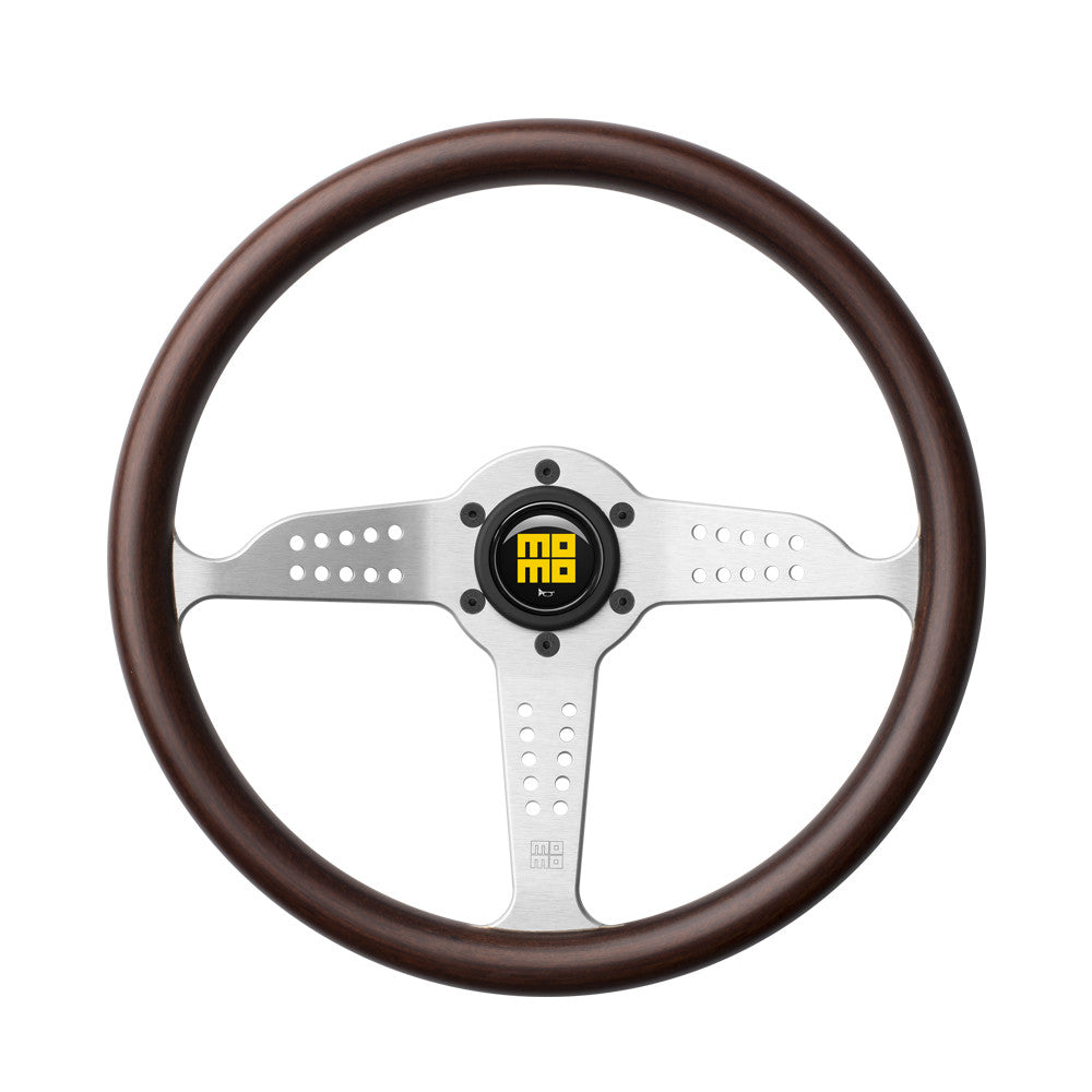 Momo Grand Prix Steering Wheel - Mahogany Wood/Silver Spoke 350mm Diameter-Steering Wheels-Momo-Purdue Performance
