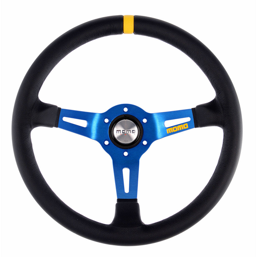 Momo Mod. 08 Steering Wheel - Blue Spoke/Black Leather 350mm Diameter-Steering Wheels-Momo-Purdue Performance