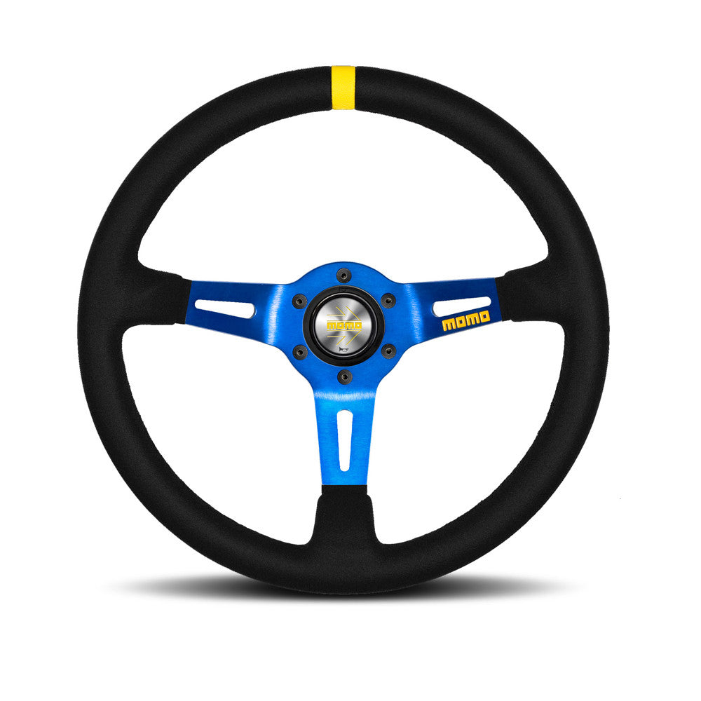 Momo Mod. 08 Steering Wheel - Blue Spoke/Black Suede 350mm Diameter-Steering Wheels-Momo-Purdue Performance