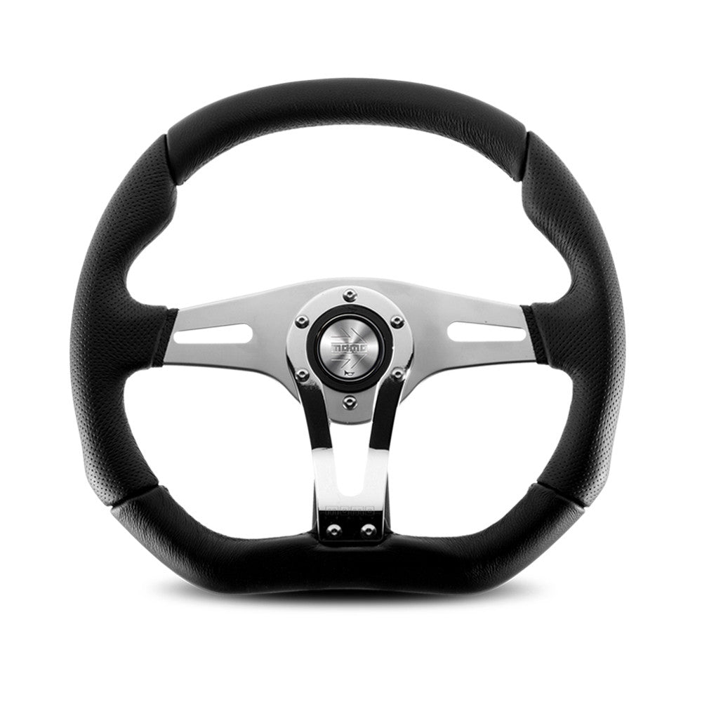 Momo Trek R Steering Wheel - Chrome/Black Leather 350mm Diameter-Steering Wheels-Momo-Purdue Performance