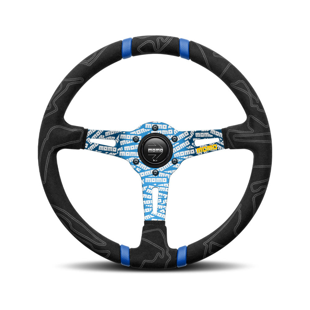 Momo Ultra Steering Wheel - Black Alcantara/Blue Insert 350mm Diameter-Steering Wheels-Momo-Purdue Performance