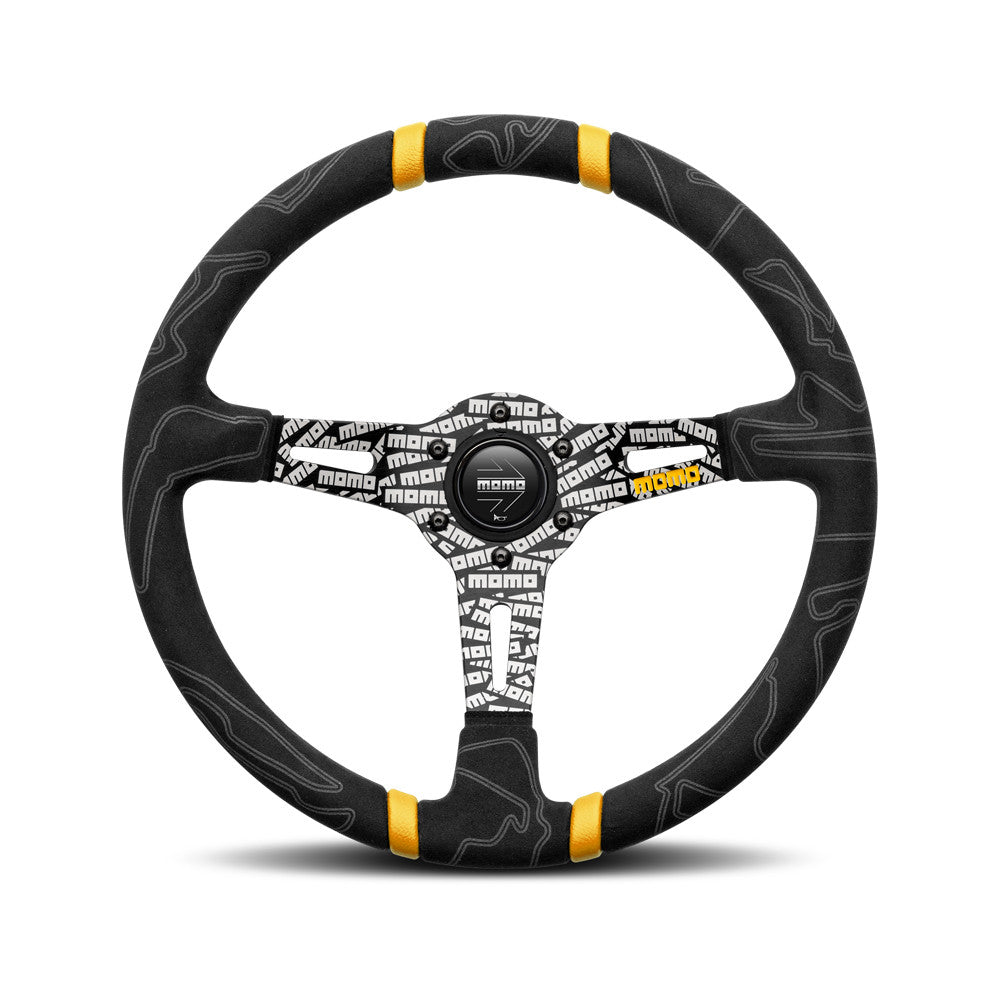 Momo Ultra Steering Wheel - Black Alcantara/Yellow Insert 350mm Diameter-Steering Wheels-Momo-Purdue Performance