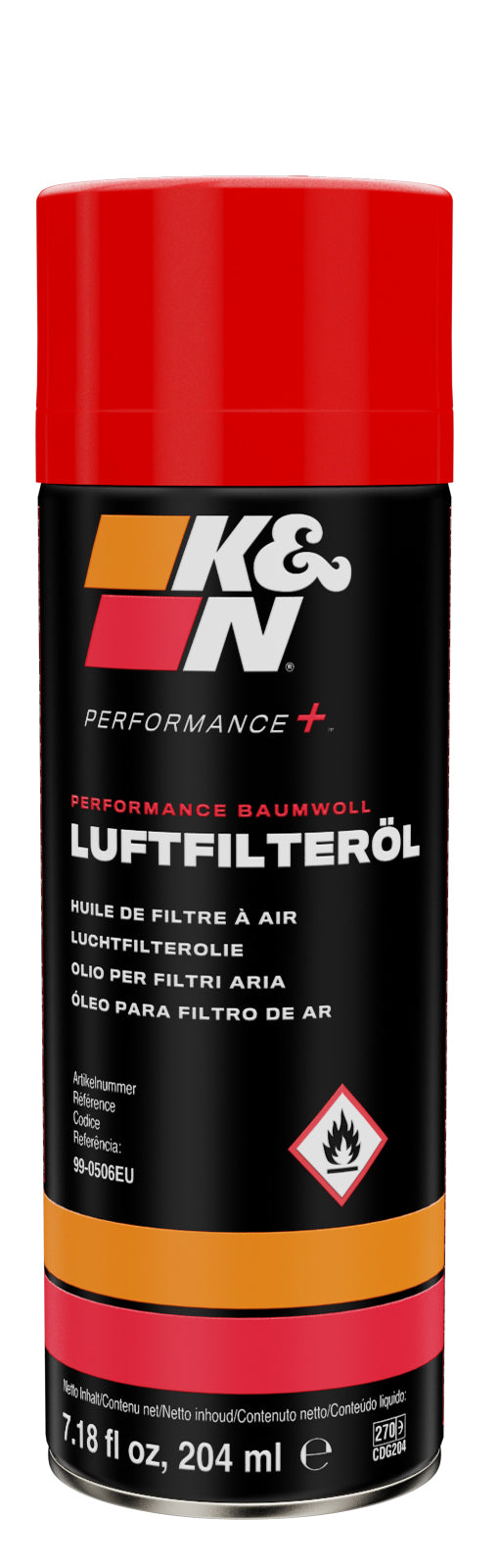 K&N Air Filter Oil - 7.18 oz  204ml Aerosol - International (99-0504EU)