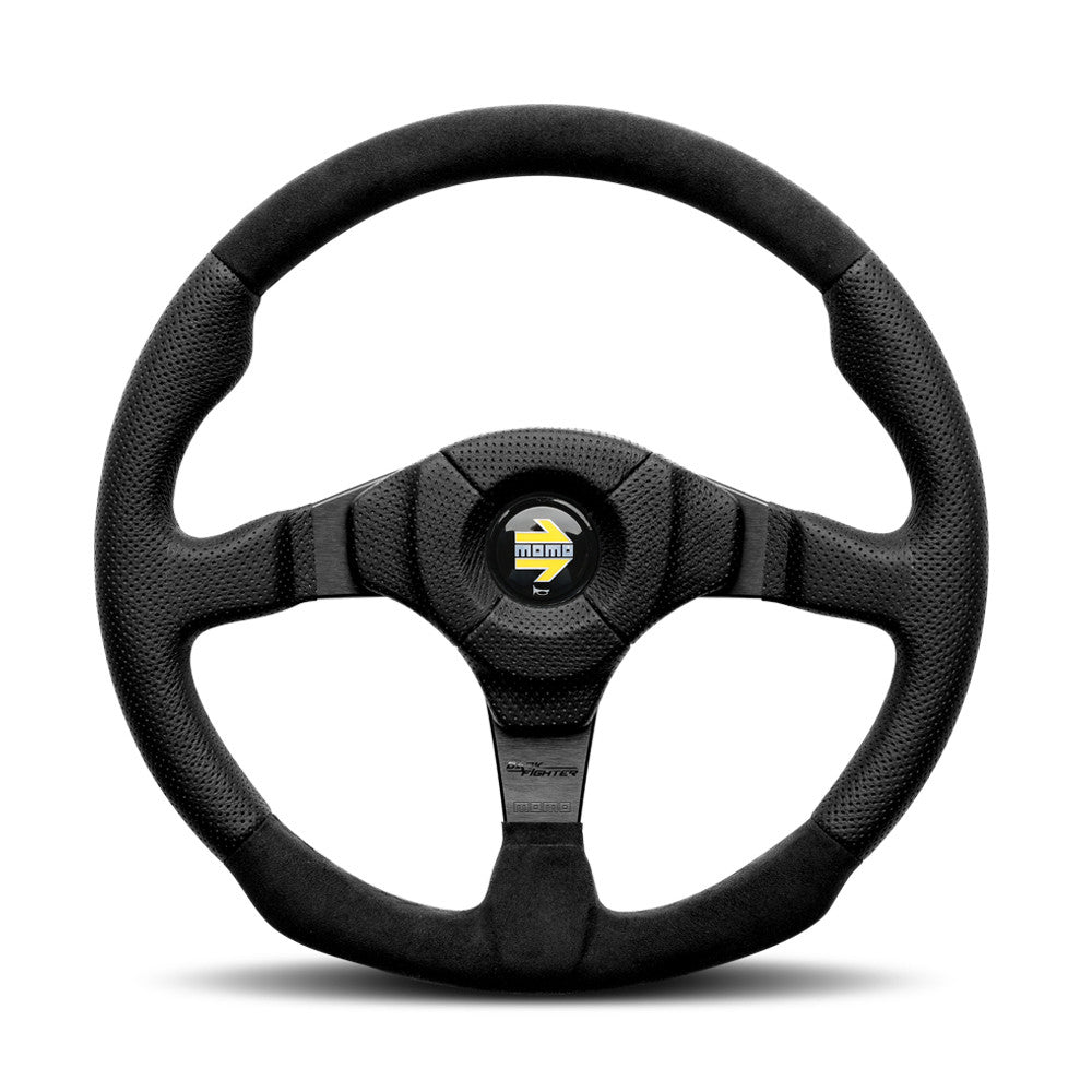 Momo Dark Fighter Steering Wheel - Black Leather/Alcantara 350mm Diameter-Steering Wheels-Momo-[By Purdue Performance]