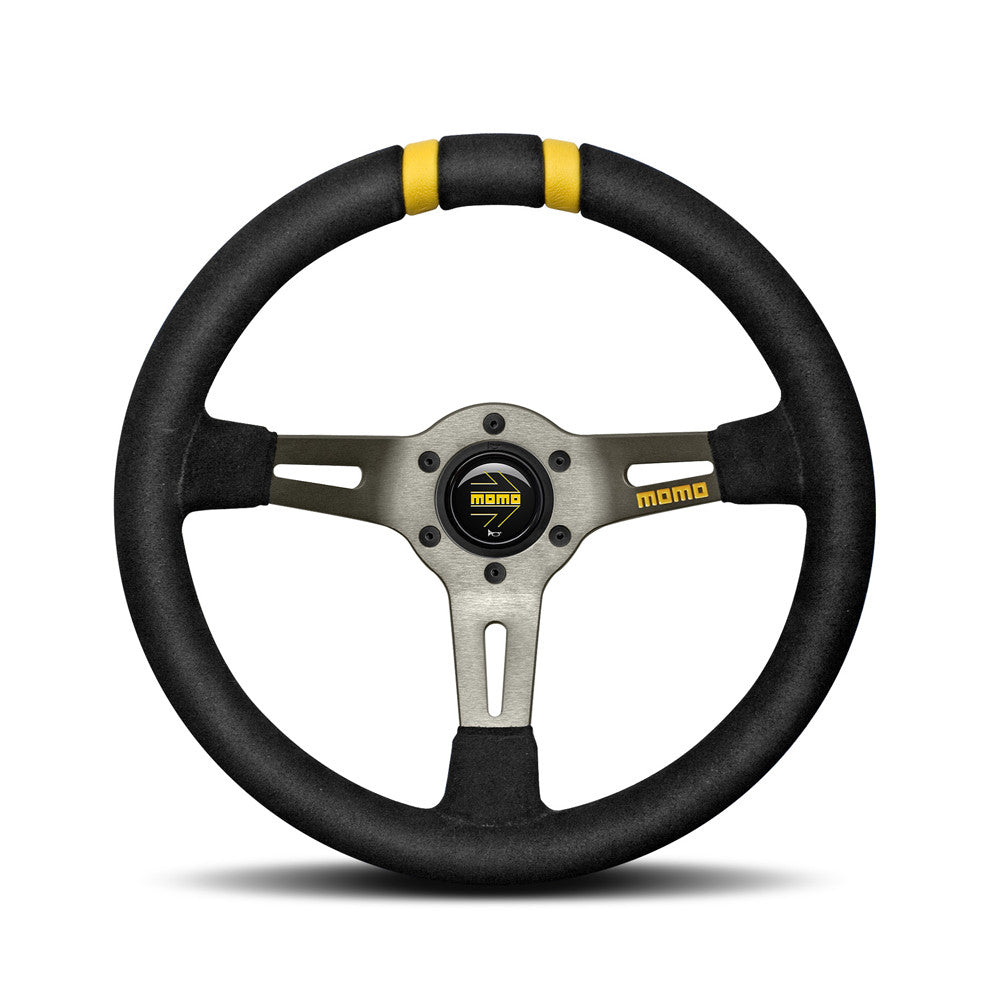 Momo Drifting Steering Wheel - Black Suede/Yellow 330mm Diameter-Steering Wheels-Momo-[By Purdue Performance]