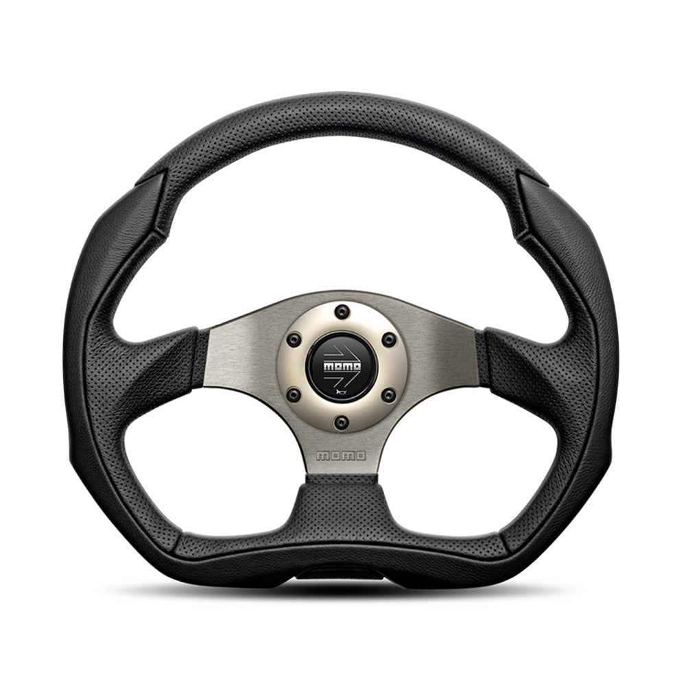 Momo Eagle Steering Wheel - Black Leather/Anthracite Centre 350mm Diameter-Steering Wheels-Momo-[By Purdue Performance]