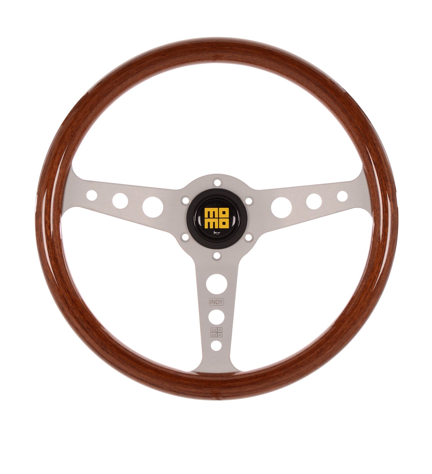 Momo Indy Heritage Steering Wheel - Mahogany Wood/Silver Spoke 350mm Diameter-Steering Wheels-Momo-[By Purdue Performance]