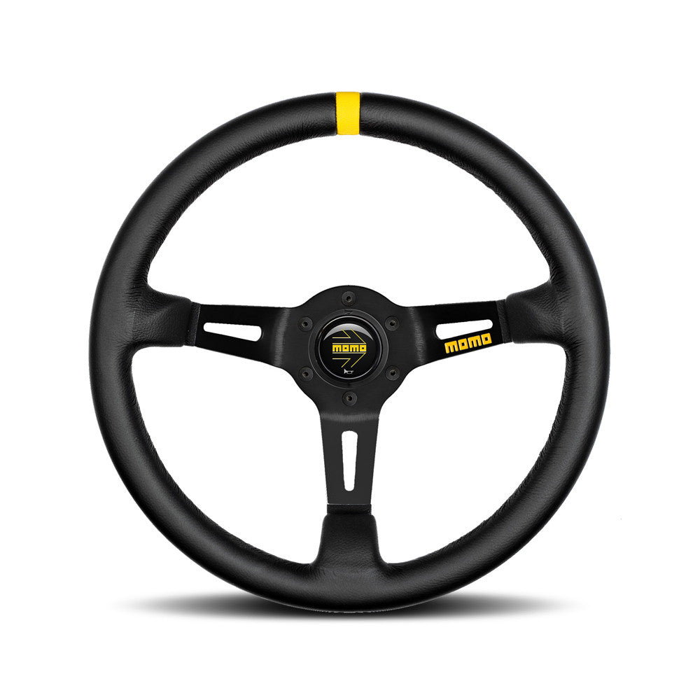 Momo Mod. 08 Steering Wheel - Black Spoke/Black Leather 350mm Diameter-Steering Wheels-Momo-[By Purdue Performance]
