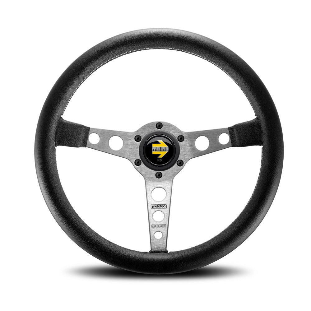 Momo Prototipo Steering Wheel - Silver/Black 350mm Diameter-Steering Wheels-Momo-[By Purdue Performance]