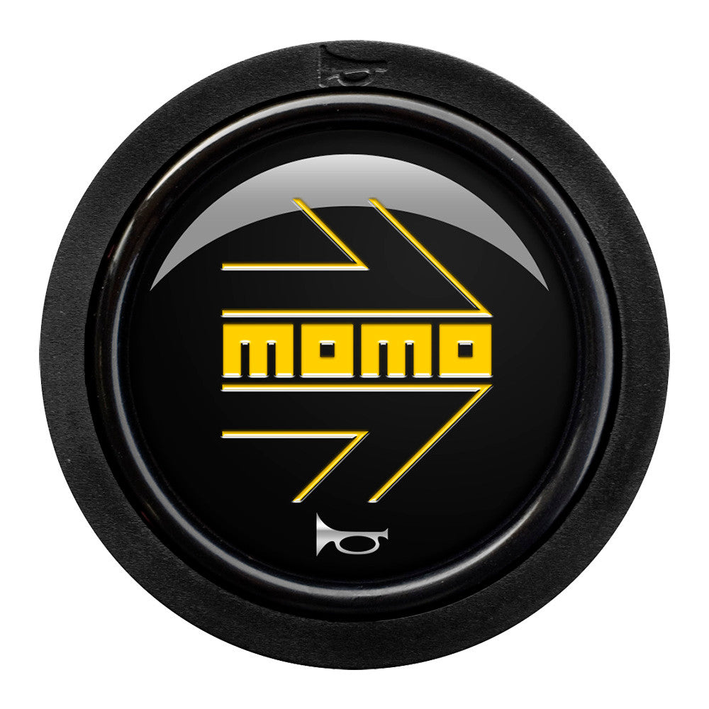 Momo Standard 2 Contact Horn Button - Momo Arrow Gloss Black/Yellow-Horn Buttons-Momo-[By Purdue Performance]