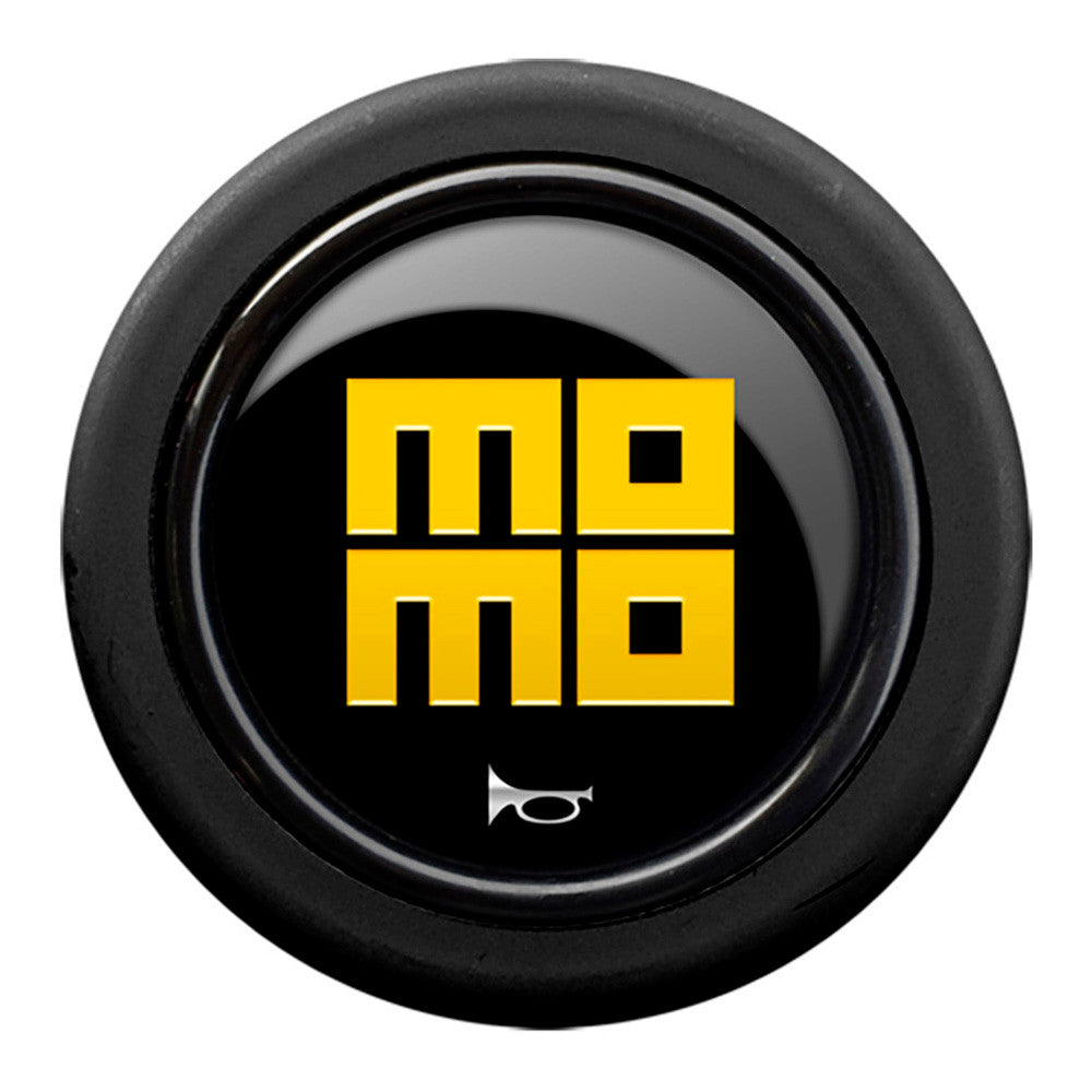 Momo Standard 2 Contact Horn Button - Momo Heritage Gloss Black/Yellow-Horn Buttons-Momo-[By Purdue Performance]