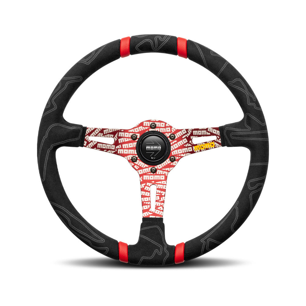 Momo Ultra Steering Wheel - Black Alcantara/Red Insert 350mm Diameter-Steering Wheels-Momo-[By Purdue Performance]